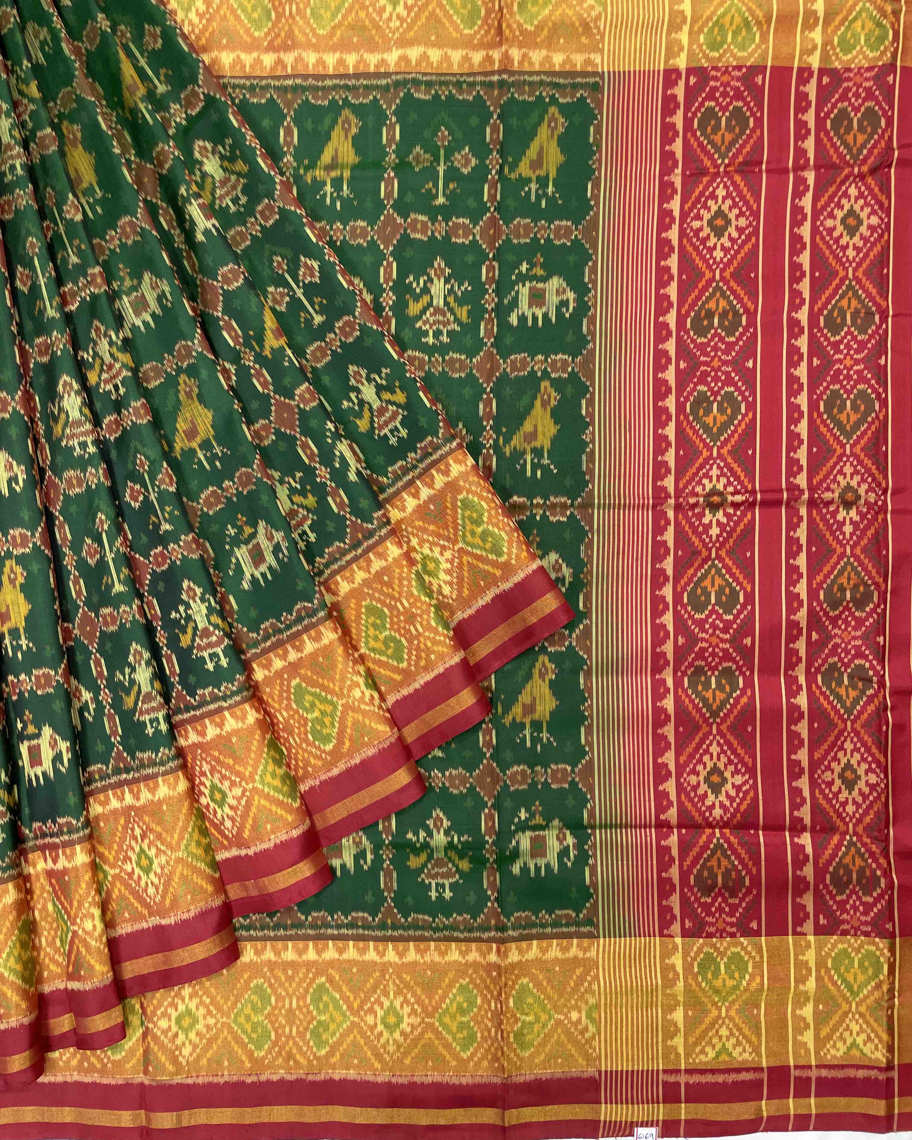Red & Green Narikunj Designer Patola Saree