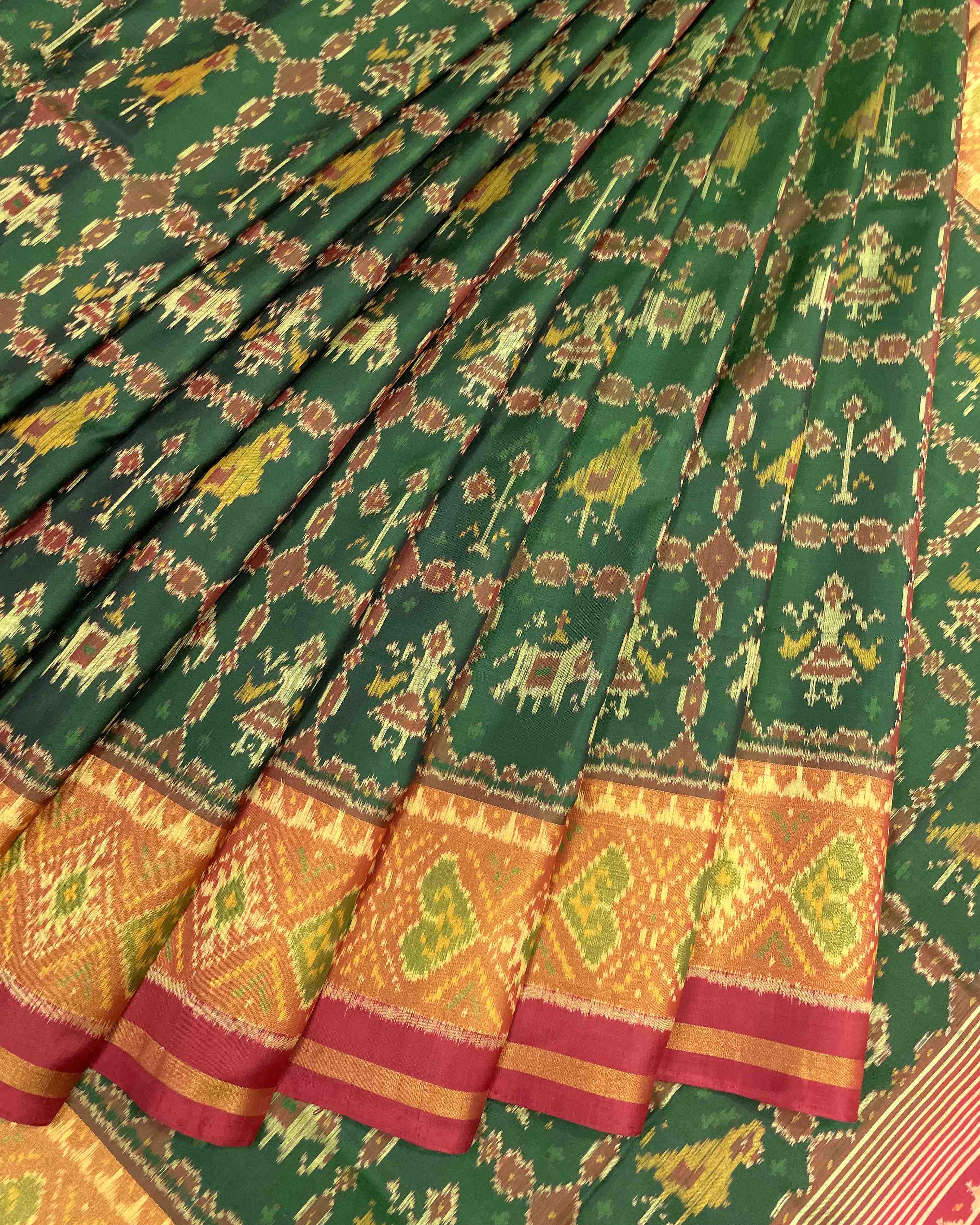 Red & Green Narikunj Designer Patola Saree