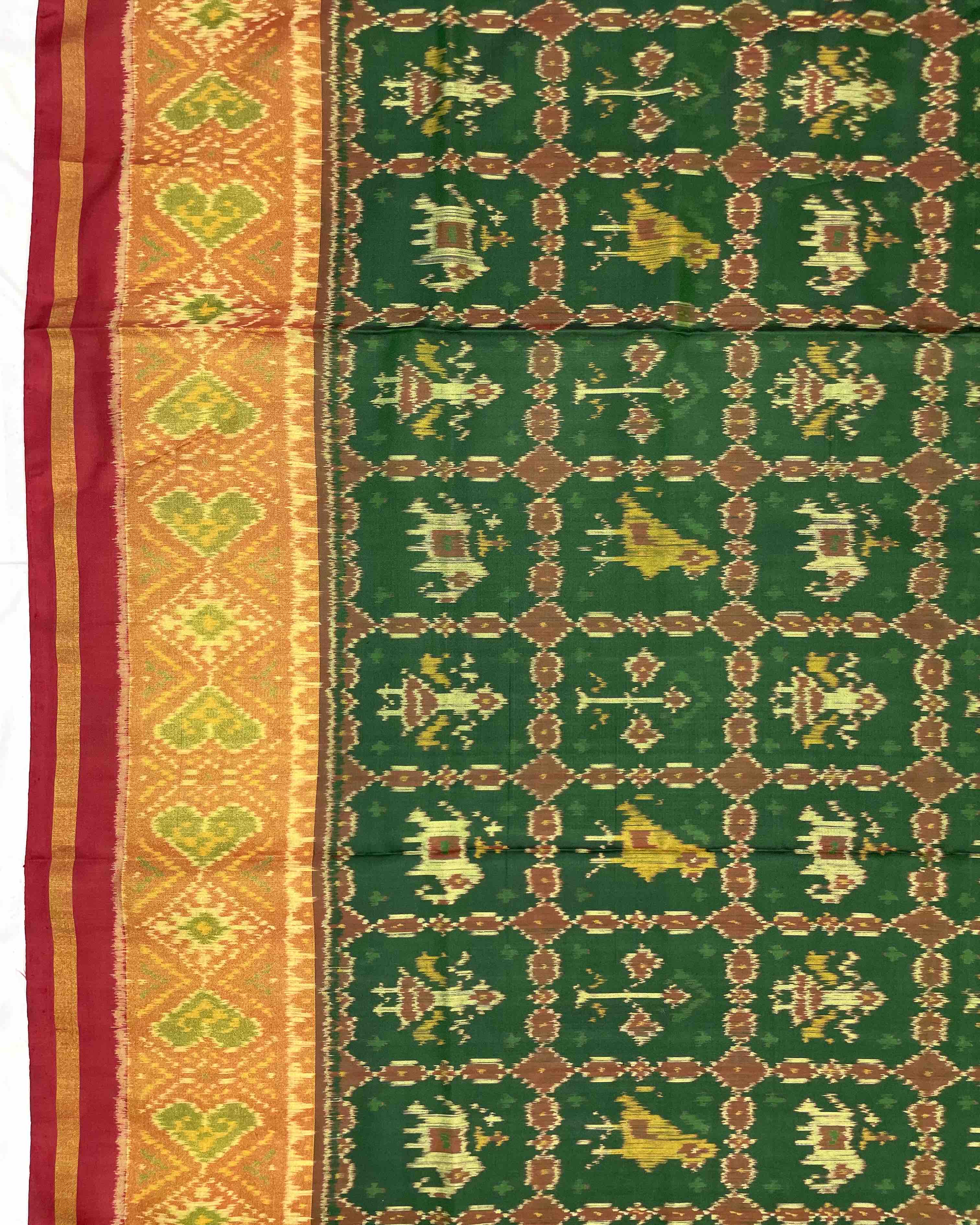 Red & Green Narikunj Designer Patola Saree