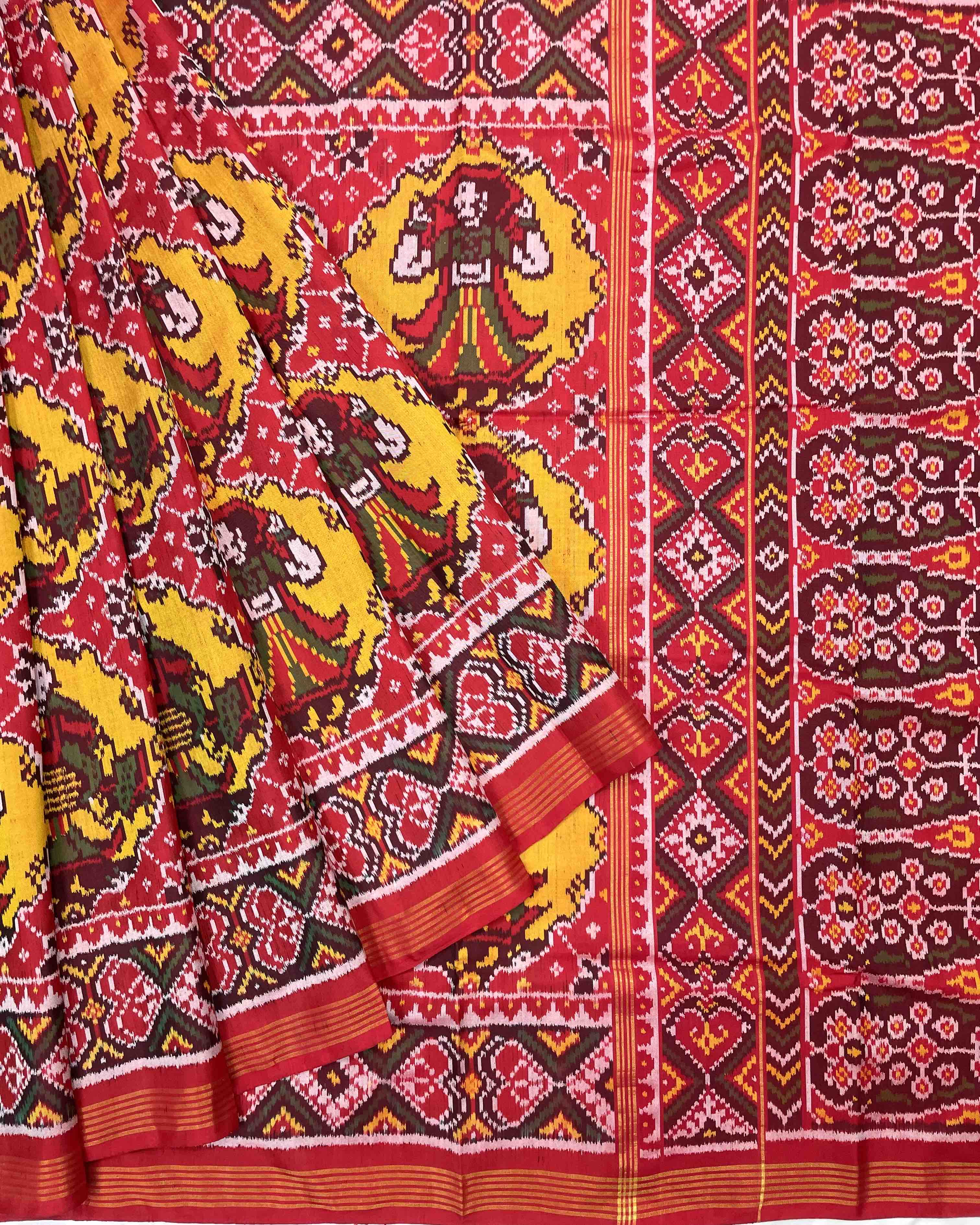 Red & Yellow Big Chhabdi Traditional Figure Designer Patola Saree