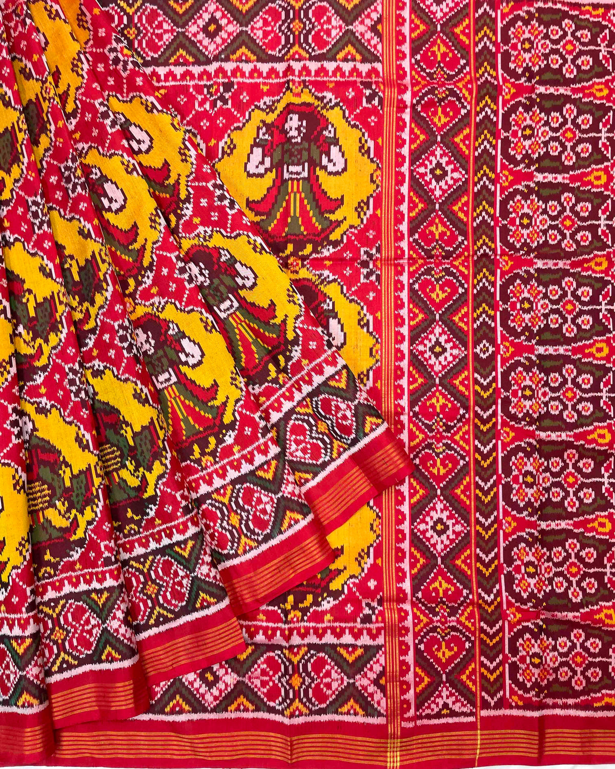 Red & Yellow Big Chhabdi Traditional Figure Designer Patola Saree