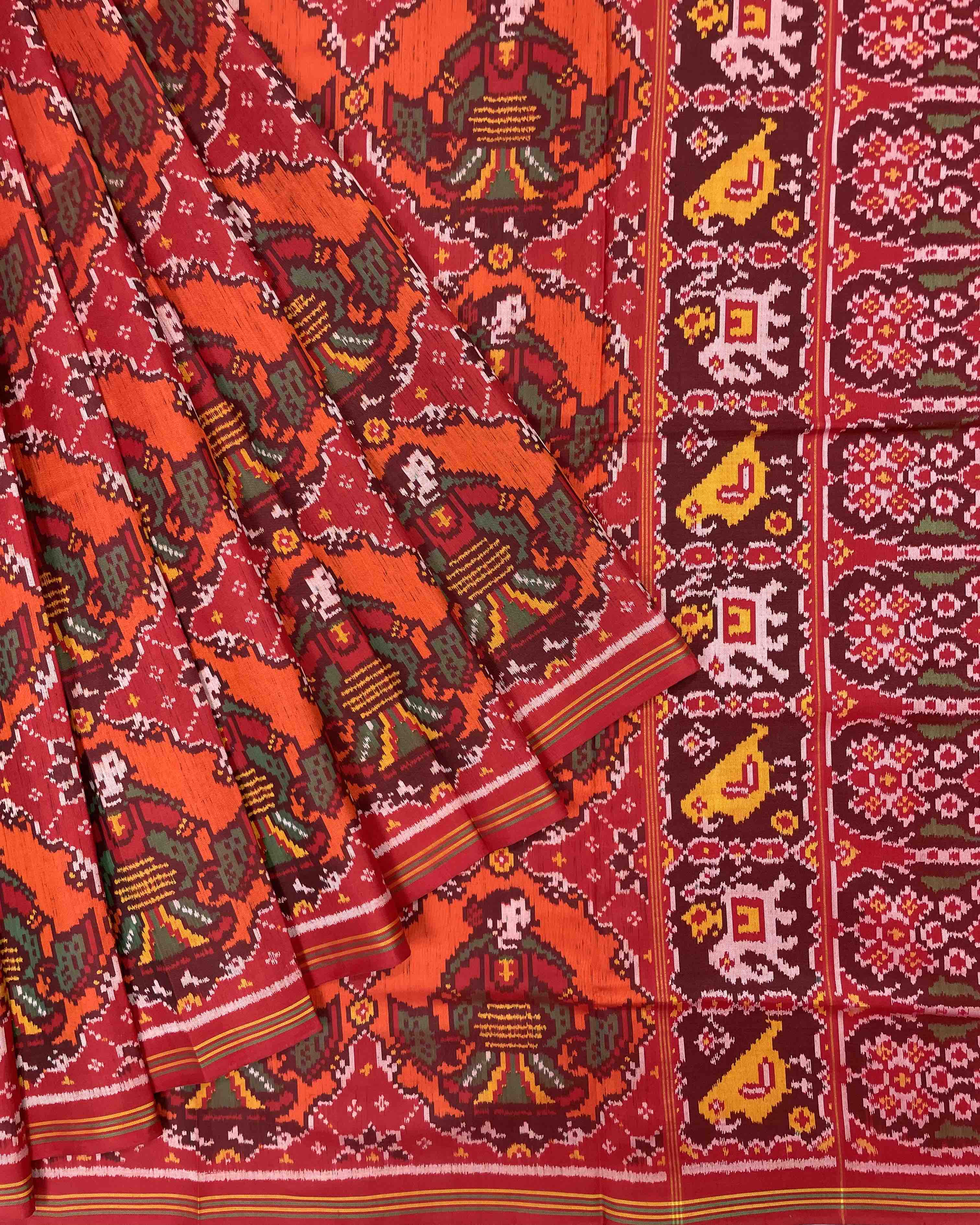 Red & Orange Big Chhabdi Traditional Figure Designer Patola Saree