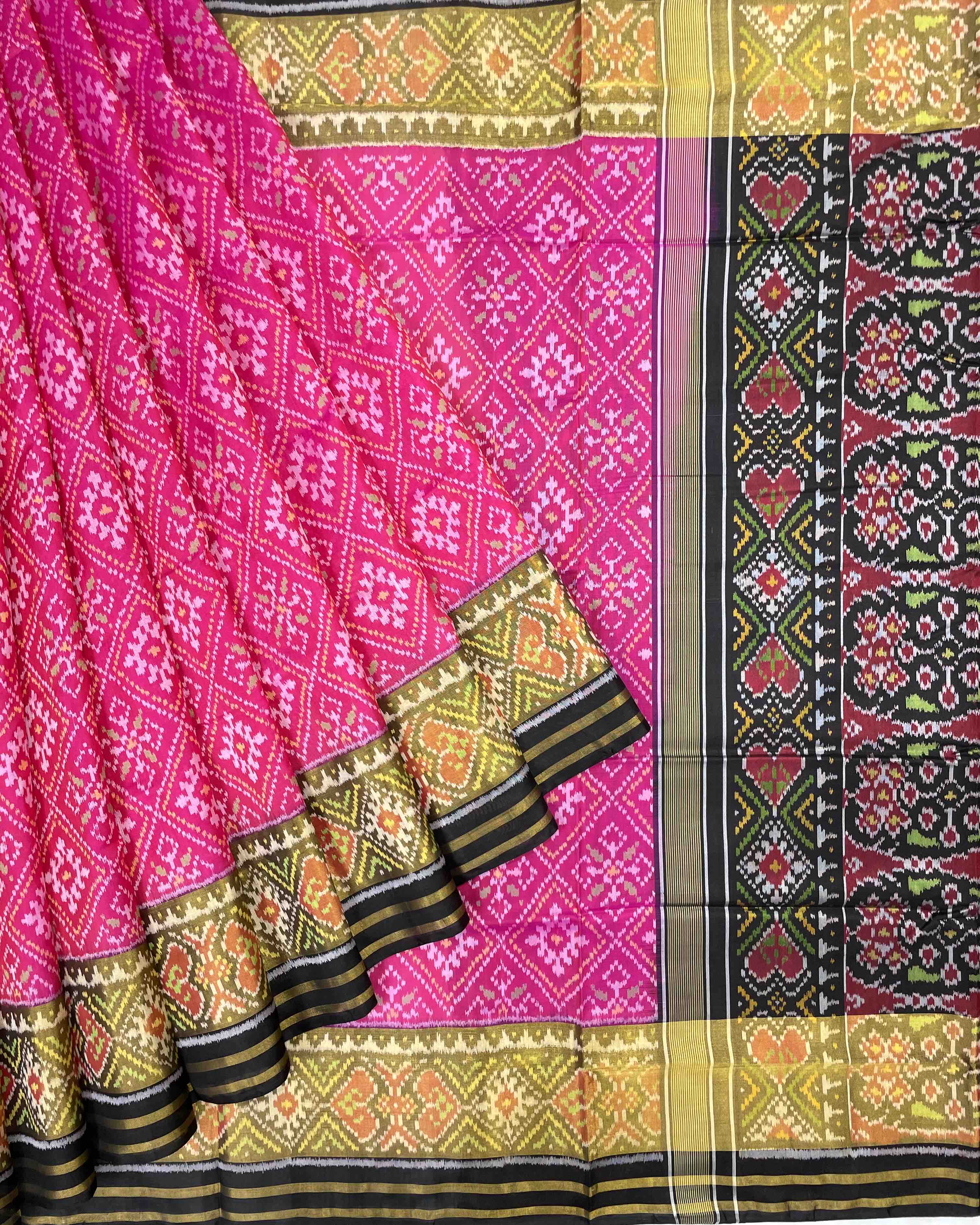 Black & Pink Panchanda Designer Patola Saree SindhoiPatolaArt