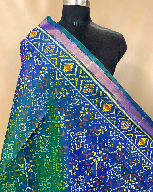 Blue Peacock Shaded Navratan Designer Patola Dupatta