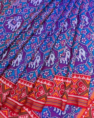 Red & Turquoise Manekchowk Elephant Designer Patola Saree
