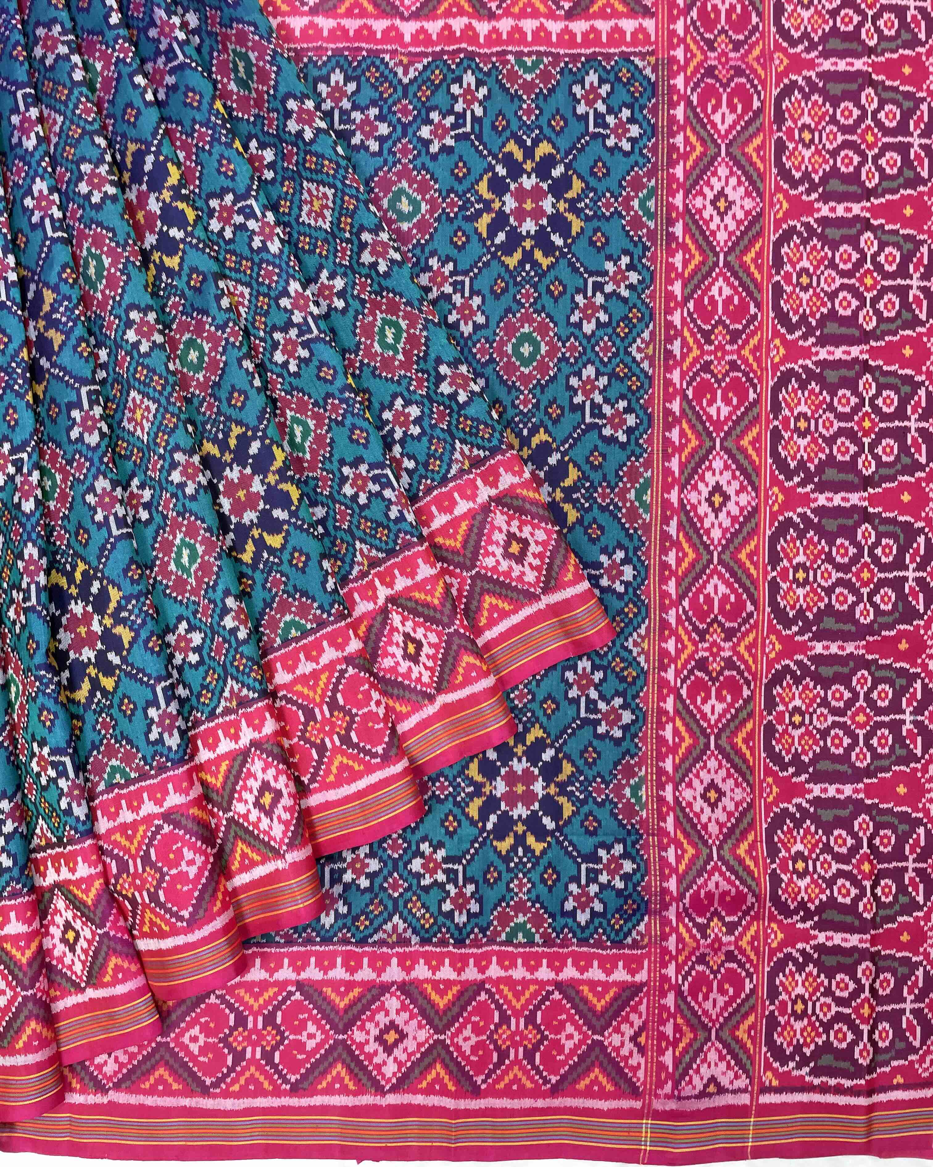 Pink & Turquoise Navratan Designer Patola Saree