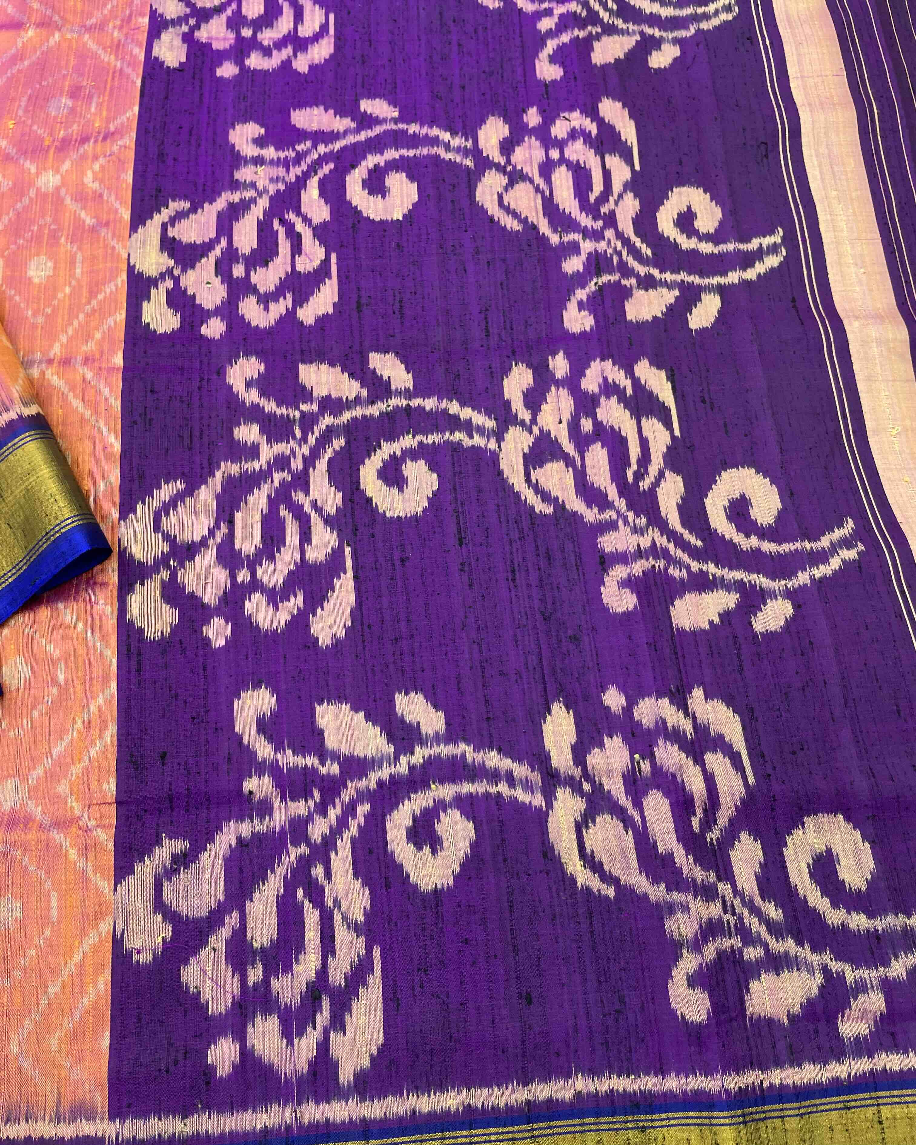 Purple & Peach with Bandhani Design Raw Silk Patola Saree
