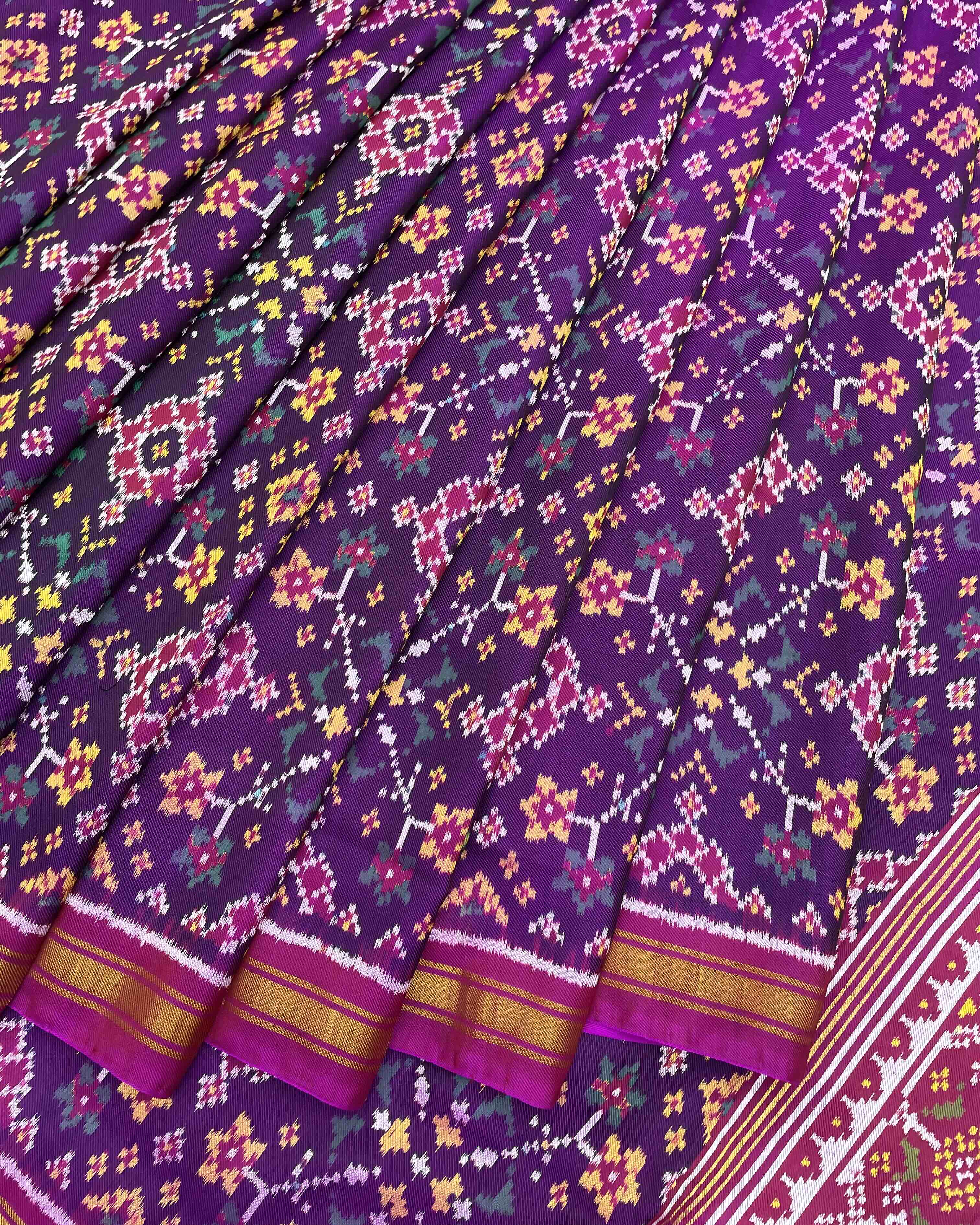 Pink & Purple Navratan Twill Designer Patola Saree