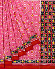 Red & Baby Pink Circle Designer Patola Saree
