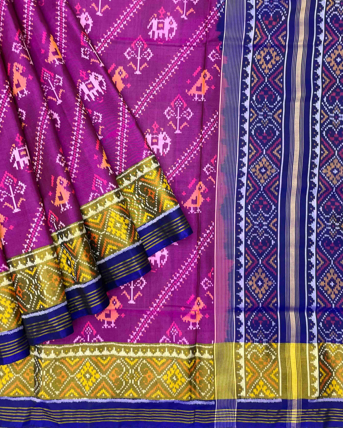 Blue & Purple Leheriya Narikunj Designer Patola Saree