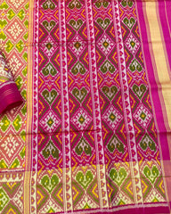 Pink & Green Panchanda Designer Patola Saree