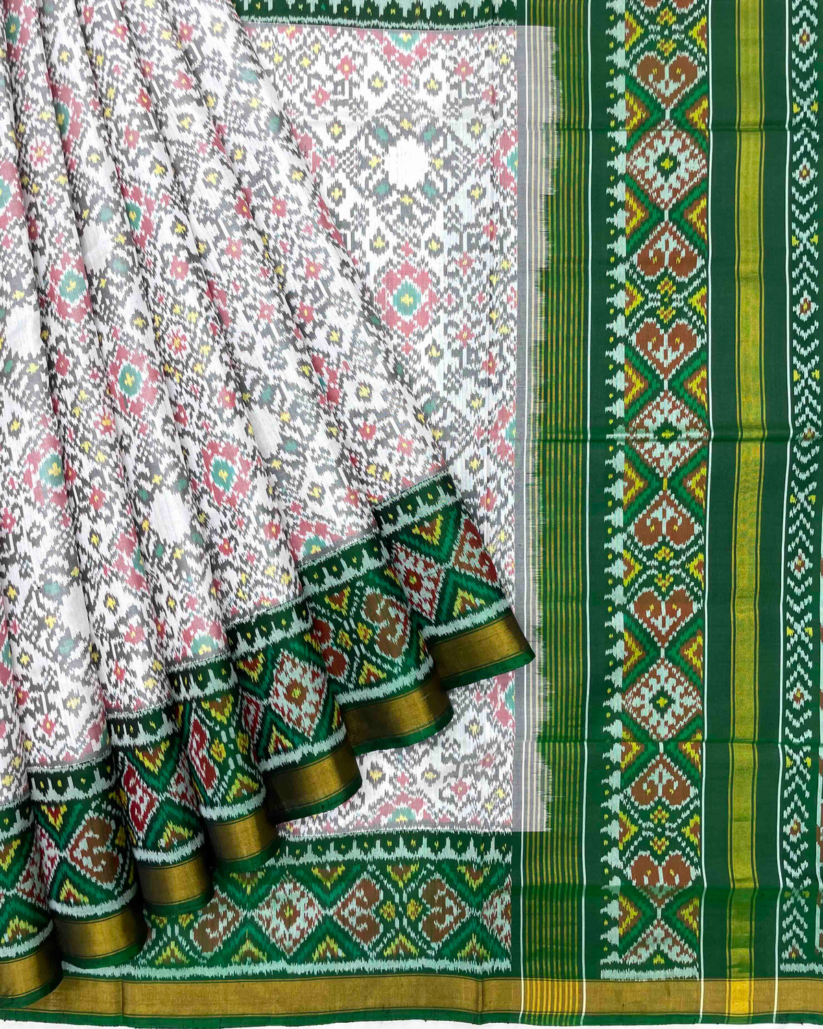 Green & White Navratan Designer Patola Saree