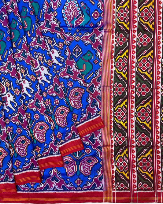 Red & Blue Big Figure Narikunj Chhabdi Twill Patola Saree