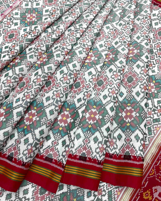 Red & White Navratan Patola Saree