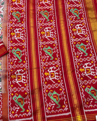 Red & White Big Figure Narikunj Chhabdi Twill Patola Saree