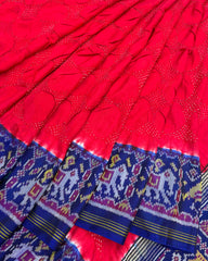 Blue & Red Designer Patola Bandhej