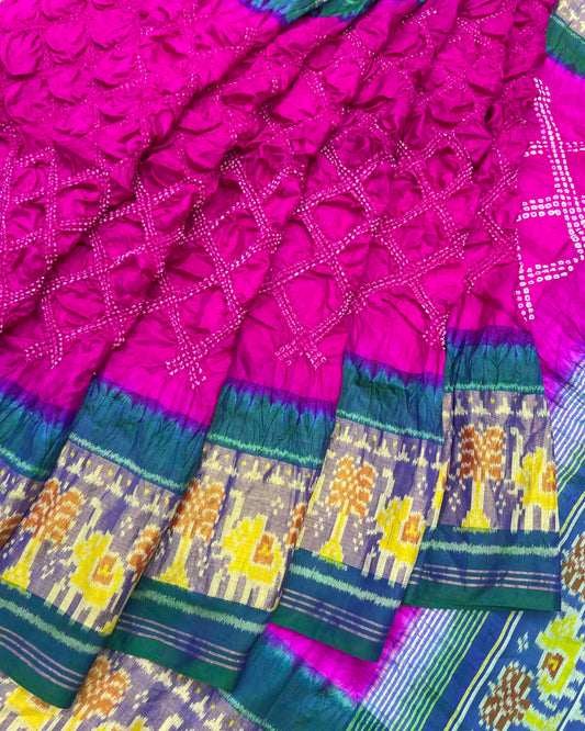 Turquoise & Pink Patola Bandhej