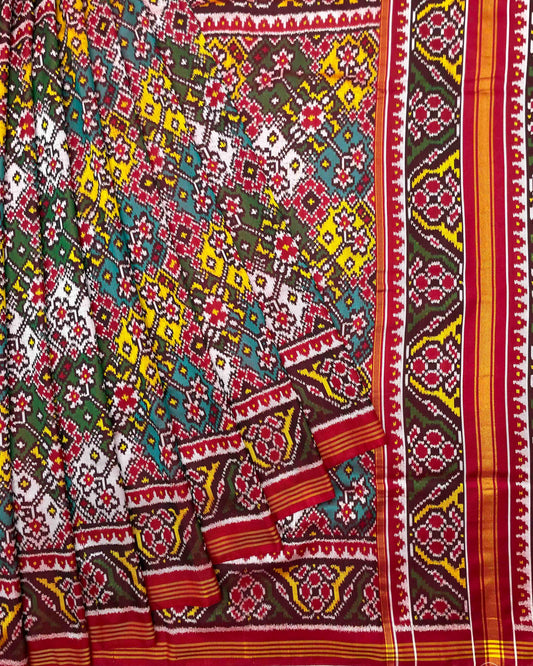 Red & Multicolour Navratan Twill Patola Saree