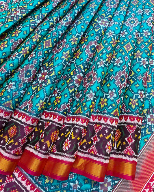 Pink & Tuquoise Navratan Designer Patola Saree