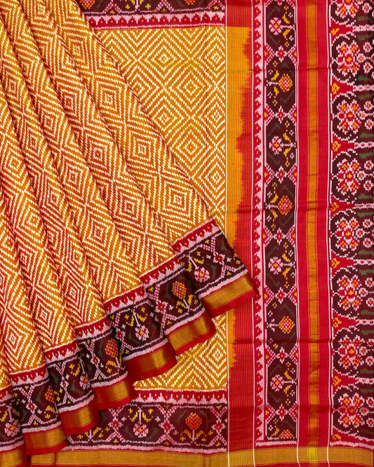 Red & Golden Chex Patola Saree
