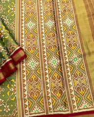Maroon & Green Navratan Tissue Patola Saree