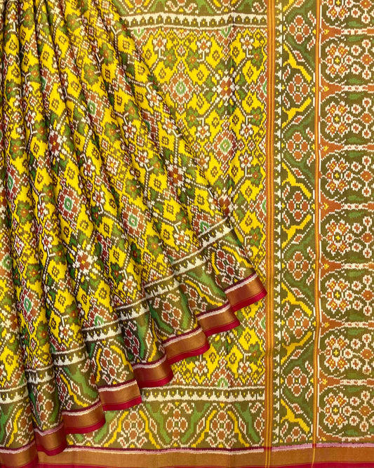 Red & Yellow Navratan Tissue Patola Saree