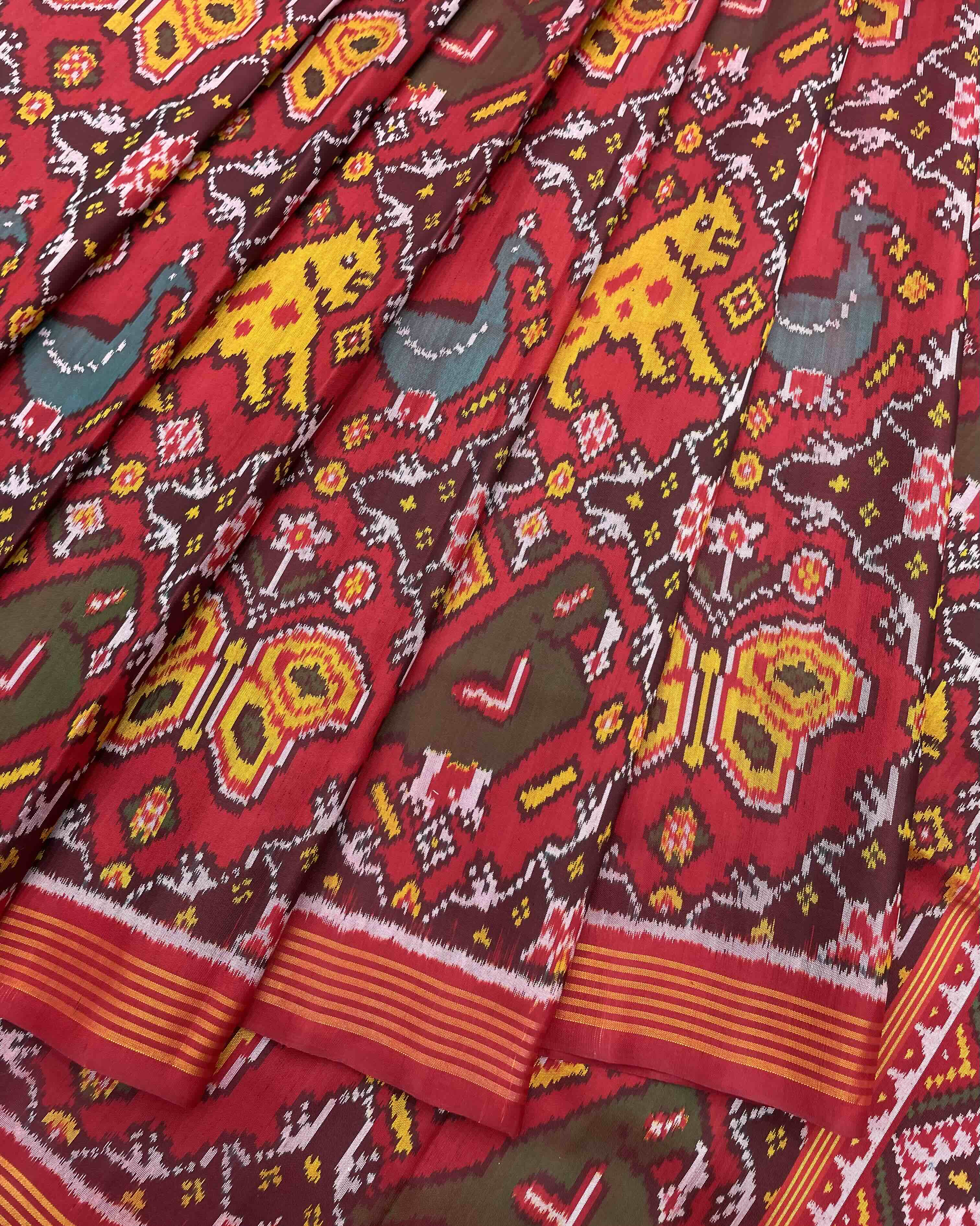 Crimson Red & Maroon Big Figure Narikunj Patola Saree