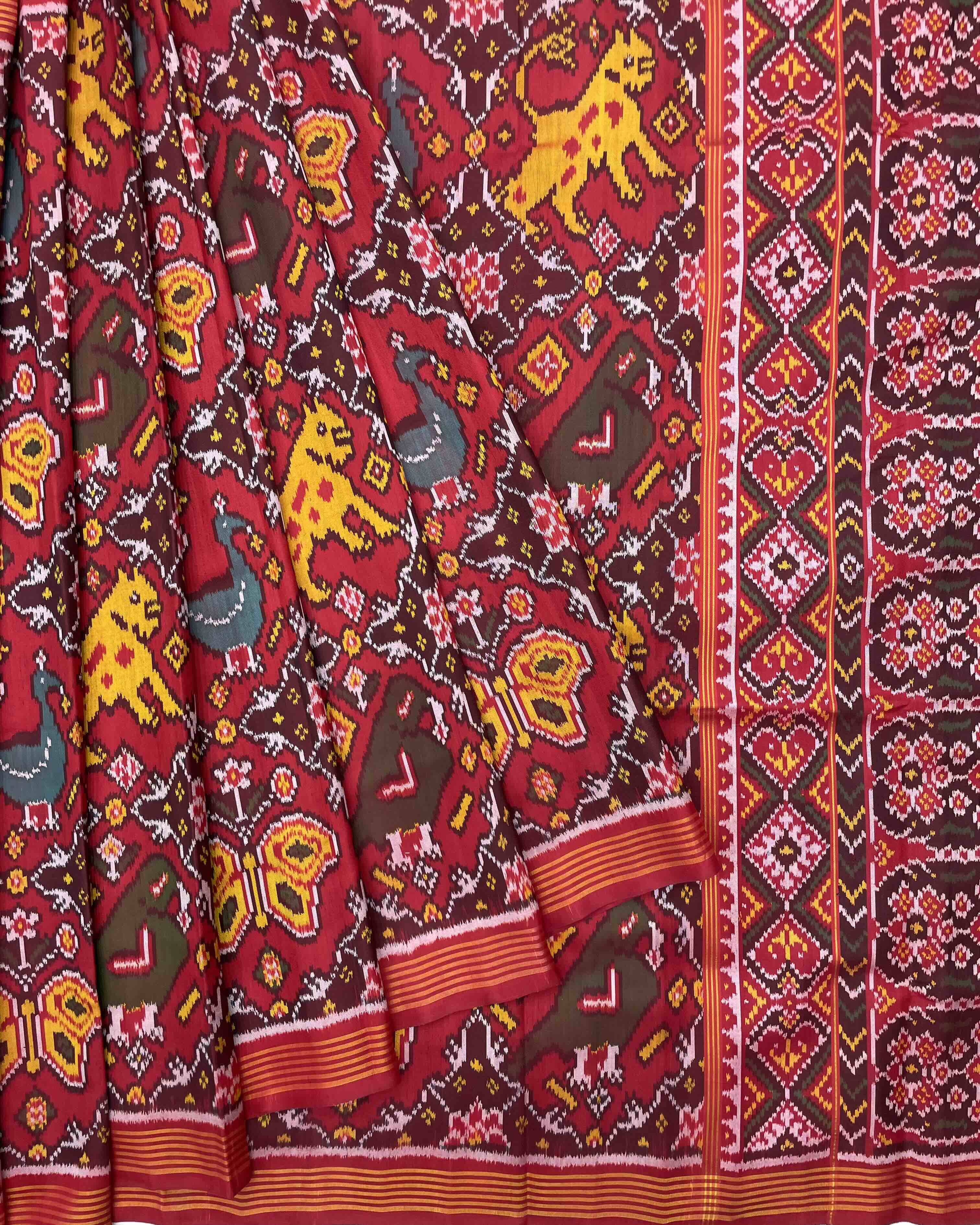 Crimson Red & Maroon Big Figure Narikunj Patola Saree