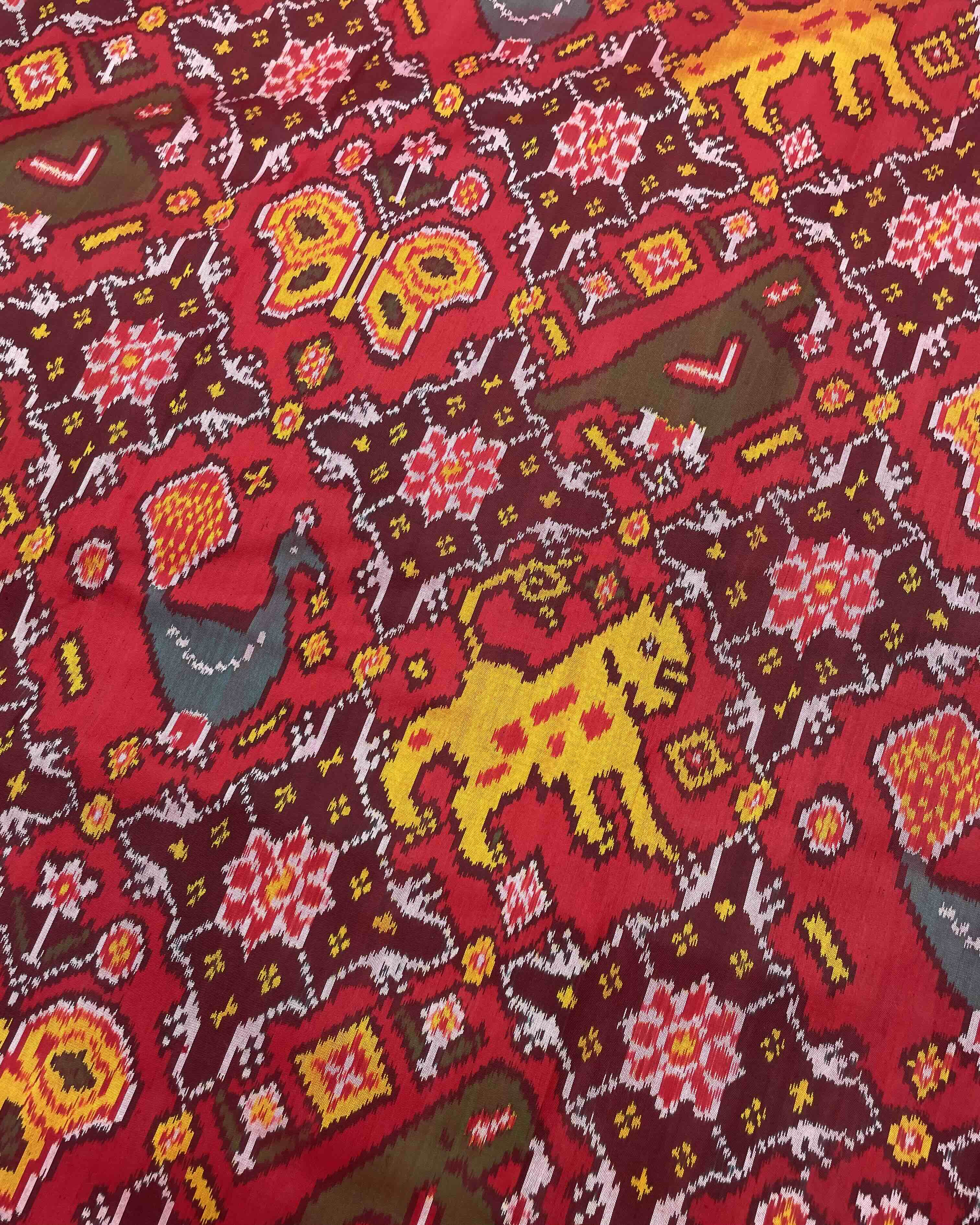 Crimson Red & Maroon Big Figure Narikunj Patola Saree