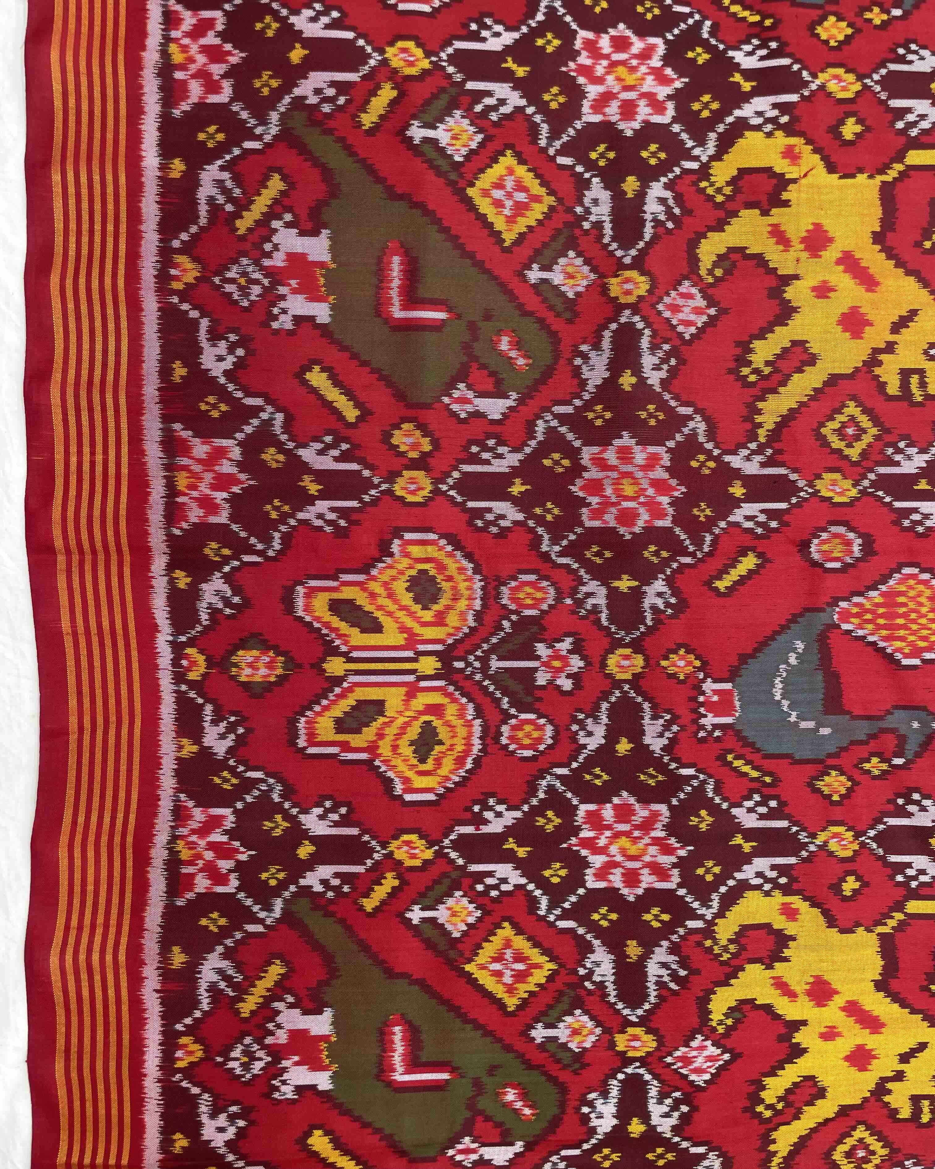 Crimson Red & Maroon Big Figure Narikunj Patola Saree