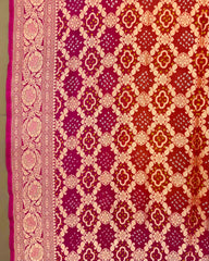 Pink & Orange Shaded Georgette Bandhani Dupatta