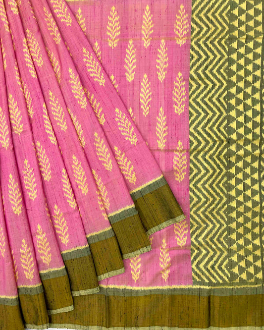 Green & Pink Fancy Designer Raw Silk Patola Saree