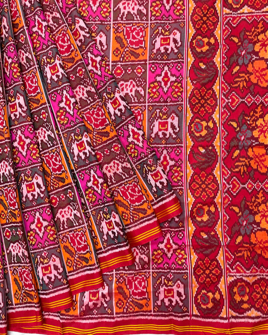 Red & Multicolour Narikunj Designer Patola Saree