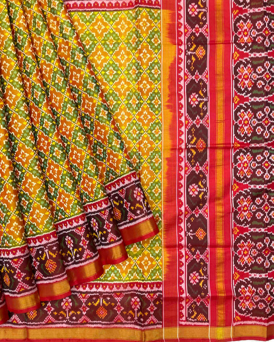 Red & Yellow Buttonful Patola Saree