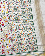 Off White Fancy Leaves Double Ikat Patola Saree