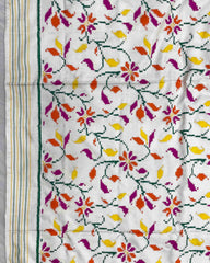 Off White Fancy Leaves Double Ikat Patola Saree