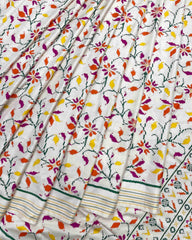 Off White Fancy Leaves Double Ikat Patola Saree