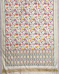 Off White Fancy Leaves Double Ikat Patola Saree