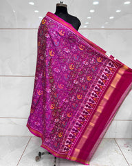 Pink Narikunj Semi Double Ikat Patola Dupatta