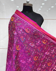 Pink Narikunj Semi Double Ikat Patola Dupatta