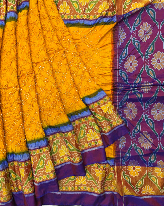 Purple & Yellow Bandhani Patola Saree