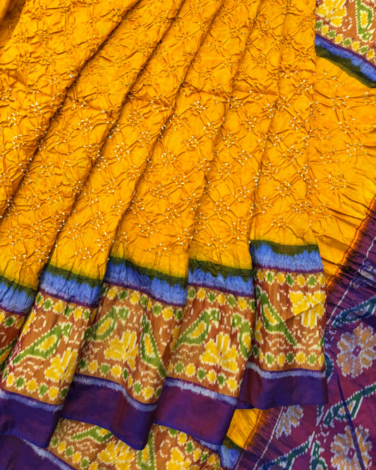 Purple & Yellow Bandhani Patola Saree
