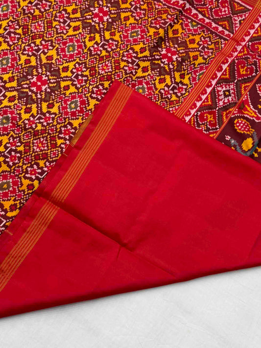 Red & musterd navratan Patola Saree