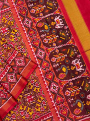 Red & musterd navratan Patola Saree