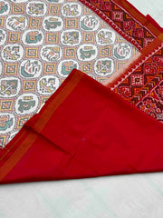 Red & white narikunj circle design Single ikat Patan Patola