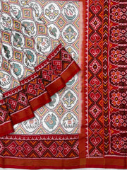 Red & white narikunj circle design Single ikat Patan Patola