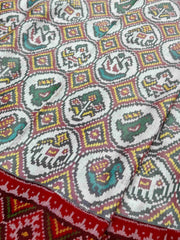 Red & white narikunj circle design Single ikat Patan Patola