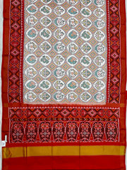 Red & white narikunj circle design Single ikat Patan Patola