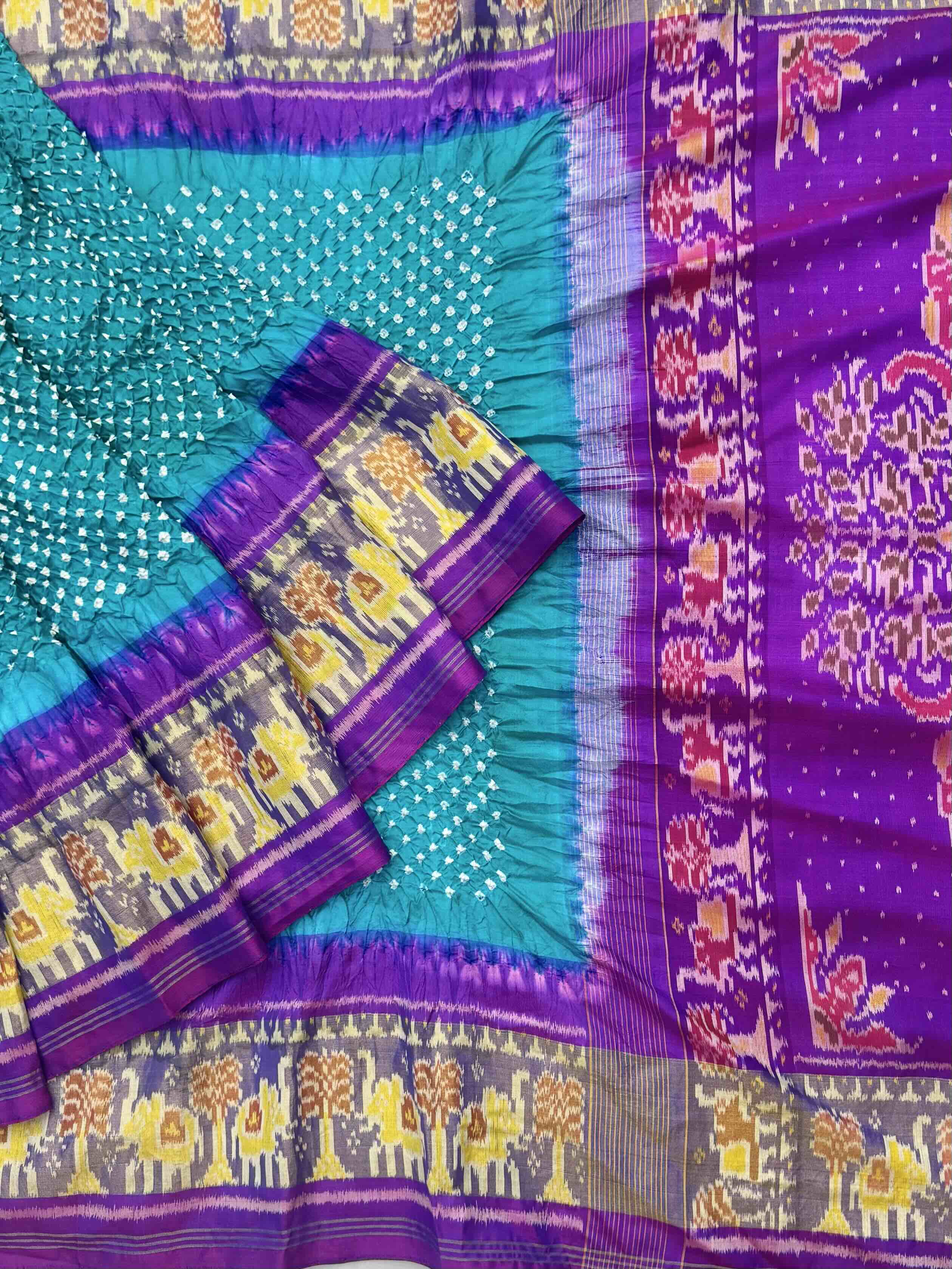Purple cyan Bandhani Patola Saree