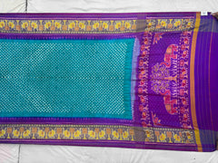 Purple cyan Bandhani Patola Saree